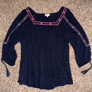 Crown & Ivy Navy Blouse with Pink Detailing